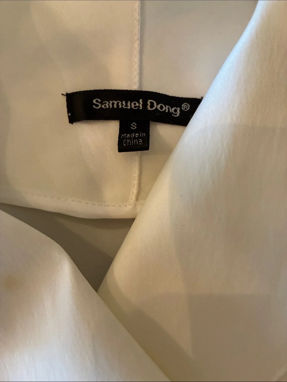 Samuel Dong Satin Wrap Blouse in Brown and Cream